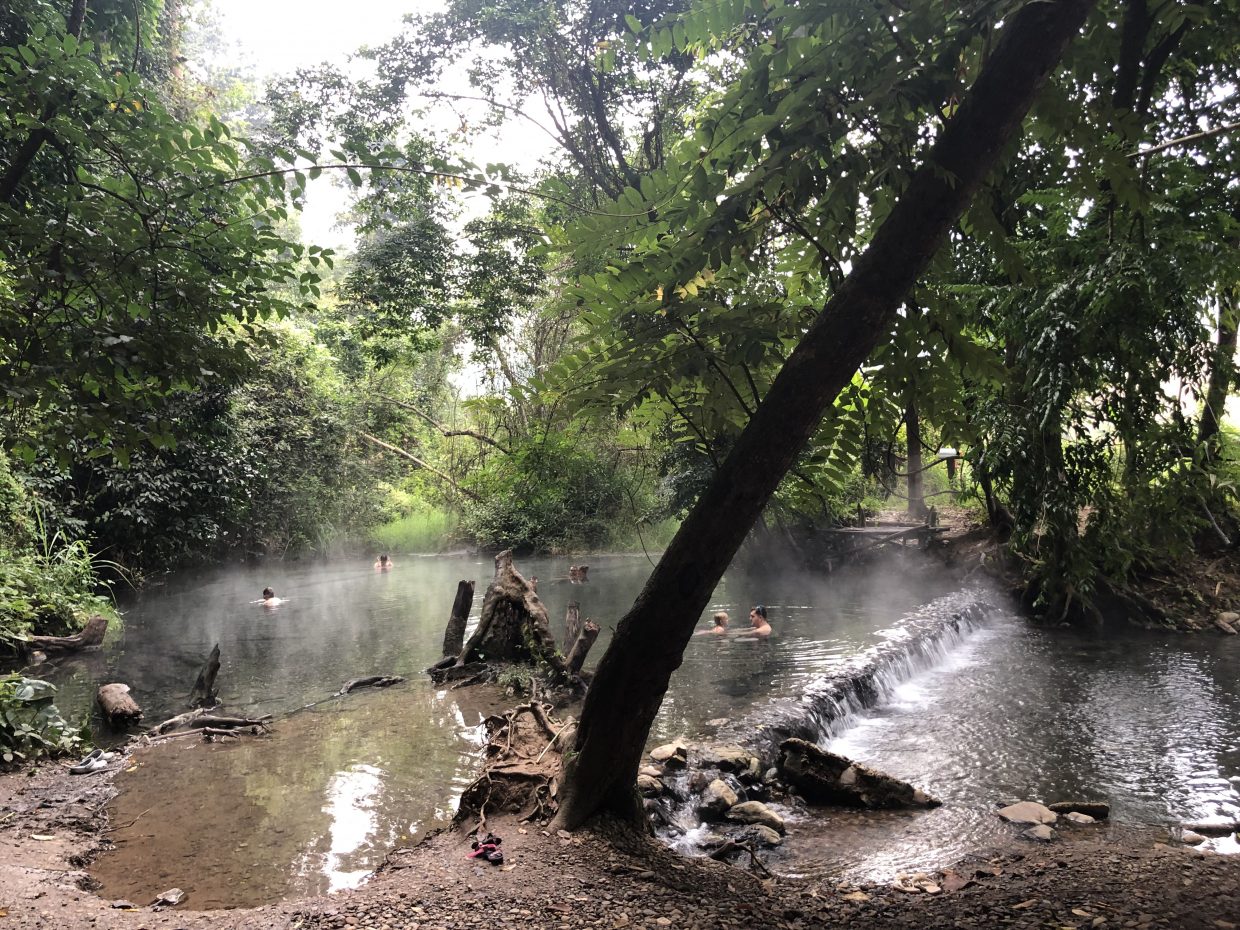 Swimming in the hot springs with daddy